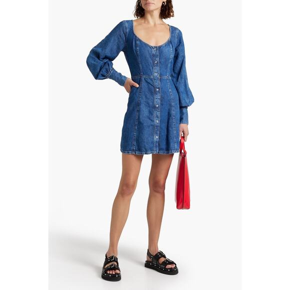 GANNI Denim long sleeve mini dress size 32 / US 0 - Picture 1 of 15